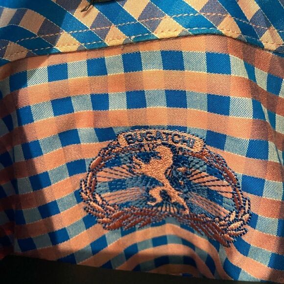 Mens XL Pink and blue checkered long sleeve Bugatchi shirt - Picture 5 of 7